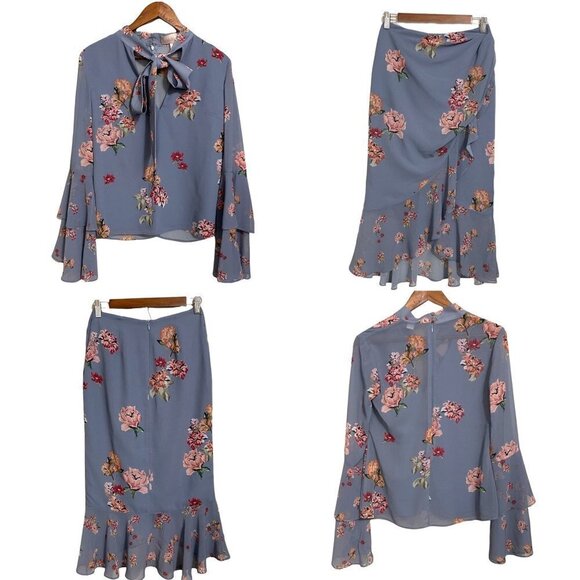 Keepsake The Label Women's Evolve Floral Ruffle Bell Blouse Midi Skirt Set Small - Picture 2 of 12